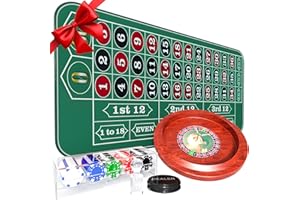 iEsstros Roulette Wheel Set for Adults with Rubber Roulette Table Mat 35" x 16" Win Mark Dealer Button 100 Poker Chips Set Wood Roulette Wheel 11 Inch Roulette Mat-Green