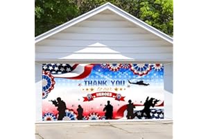 COVEIMES Happy Veterans Day Patriotic Garage Door Decoration Banner, Large Size Red White Blue Fourth of July Patriotic Backdrop Garage Door Decoration for Greeting Veterans Day Theme