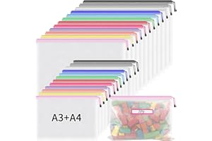 Umriox Mesh Zipper Pouch Bags, A3+A4 (12 Colors, 24 Packs), Zipper Pouches for Organizing, Zipper Bags for Office Supplies Travel Accessories and Board Games Storage
