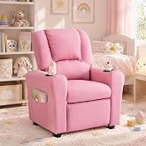 Kids Recliner Chair PU Leather Reclining Toddler Push Back Sofa Ages 1-6 | 2 Storage Pockets, 2 Cup Holders, Adjustable Footrest, Ideal for Reading Gaming Relaxing, Children Youth Boys Girls Lounge