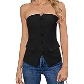 IWH Women's Summer Strapless Vest Tops Notched Neck Tube Tops Button Fitted Sleeveless Work Business Blazer Vest