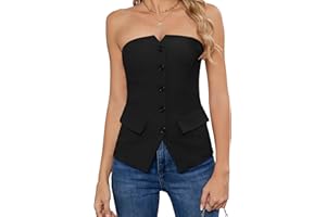 IWH Women's Summer Strapless Vest Tops Notched Neck Tube Tops Button Fitted Sleeveless Work Business Blazer Vest