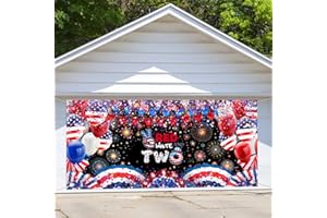 COVEIMES Happy 4th of July Garage Door Decoration Banner, Red White Blue Fourth of July Patriotic Backdrop Garage Door Decor, Independence Day Party Decorations Supplies Freedom Day Photo Booth Props