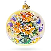 Floral Vase Masterpiece Glass Ball Christmas Ornament 4 Inches