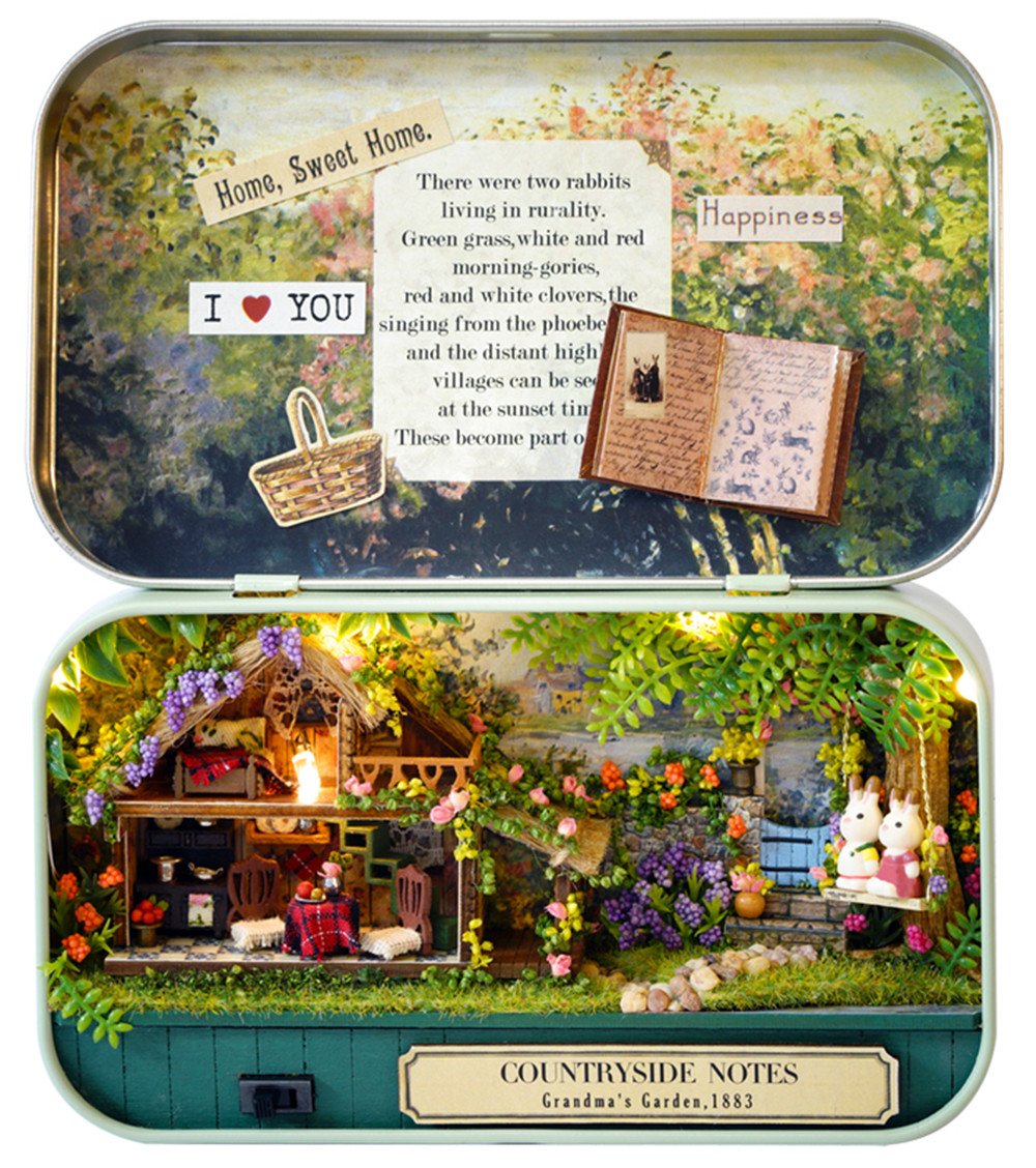 Flever Dollhouse Miniature DIY House Kit Creative Room with Furniture and Cover for Romantic Valentine's Gift(Countryside Notes)