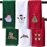 ULERSP Christmas Hand Towels for Bathroom 16 x 25 inch, 6 Pack Embroidery Design 100% Cotton Super Soft and Absorbent Dish Towels, for Holiday, Kitchen, Drying, Cleaning Gift