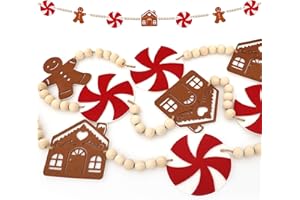 ODOCARE 5.9FT Gingerbread Garland Christmas Decoration for Mantle, Xmas Gingerbread Man Wood Bead House Decor Indoor Fireplace