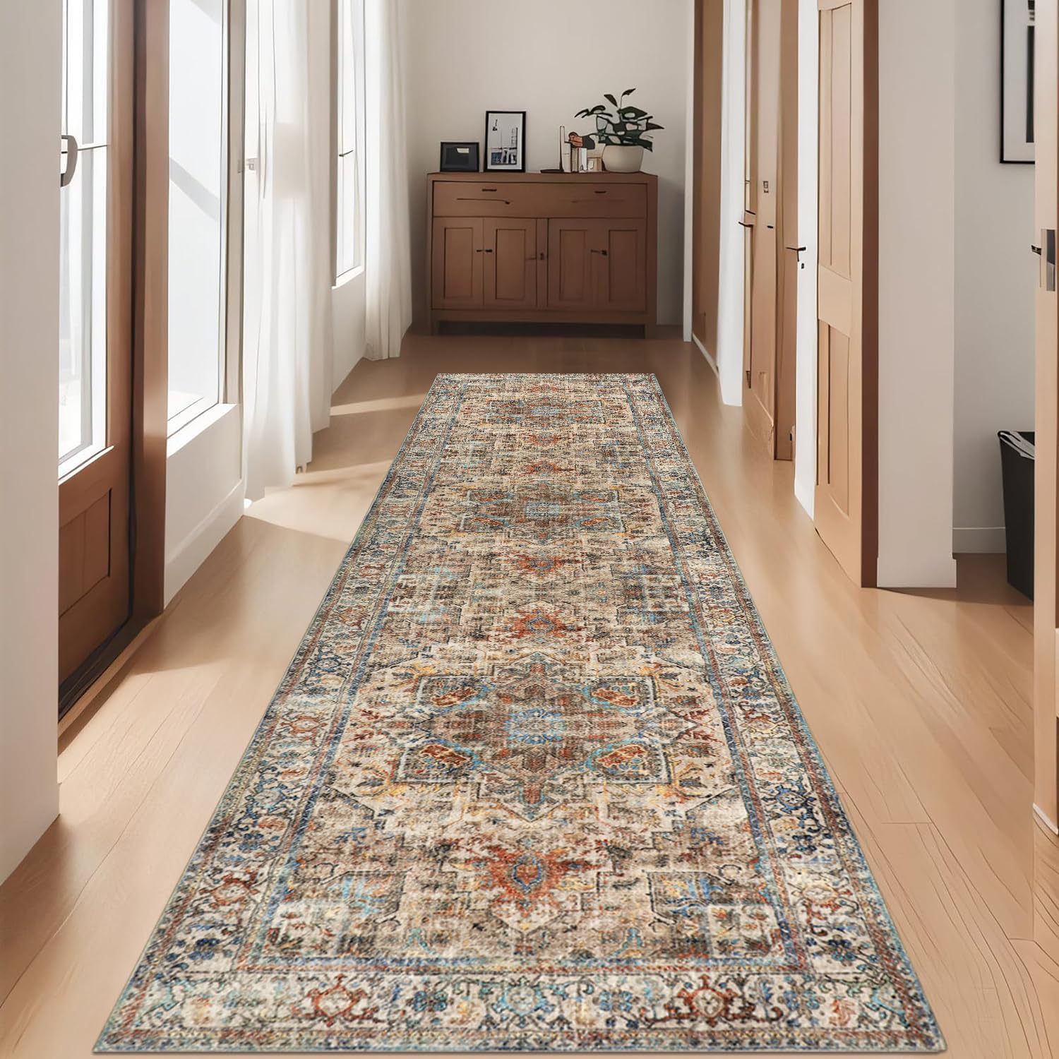 Cekene Carpet Runners for Hallways Non-Slip 65x240cm Soft Touch Kitchen Runner Rug Washable Low Pile Entryway Runner Mat Long Floor Carpet Rug for Entrance Bedroom Laundry Room (Terracotta)