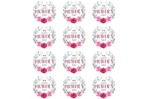 WaaHome Happy Mothers Day Stickers - 36pcs Mother's Day Gift Tags Labels 1.5" Pink Flower Mom Stickers for Envelope Seals Card Gift Wrap Box Decorations Party Favors