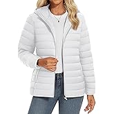 YUCOLEN Women's Puffer Jacket with Hood Lightweight Quilted Padded 4 Pockets Zip-up Coat Winter Jackets for Women