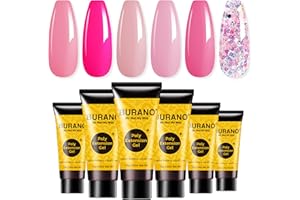 BURANO Poly Extension Gel Nail Kit, 6 Colors Nail Poly Nails Builder Gel Set for Beginner & Professional Using, Poly Nail Gel Kits DIY Starter Kit Nail Art Gift (04 Pink Glitter)
