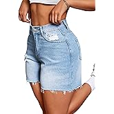 IWD Jean Shorts for Women High Waisted Stretchy Casual Denim Shorts Ripped Frayed Hem Summer Trendy Jorts