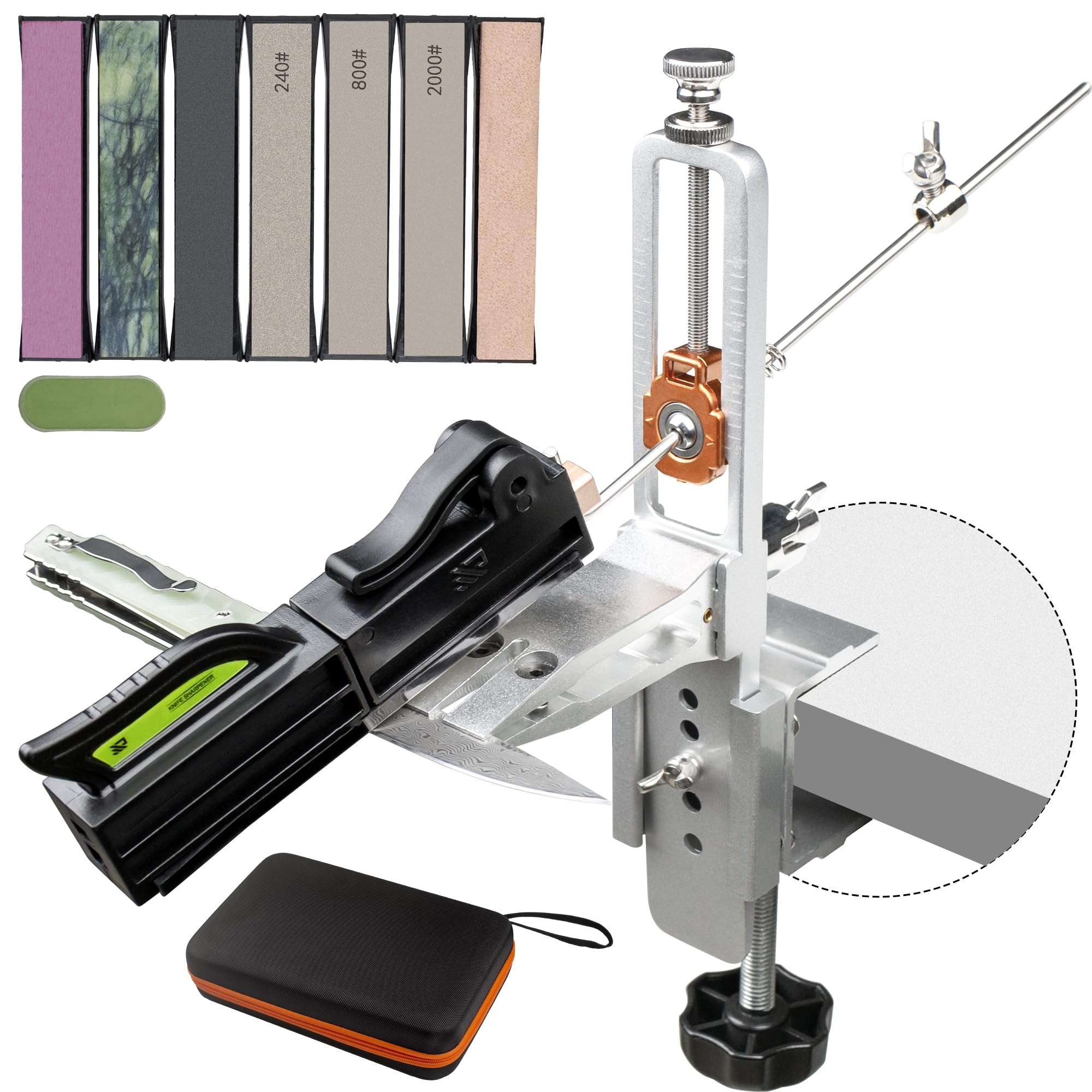 Photo 1 of CWOVRS Knife Sharpening System with Precision Angle 15-30°, Upgraded Knife Sharpening Kit, 2 In 1 Knife Sharpeners for Indoor Outdoor Use with Diamond Stone & Natural Stone Kit for Kitchen Hunting1049706158
