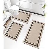 chakme Bathroom Rug Sets 3 Piece, Ultra Thin Bath Mat Absorbent, Non Slip, Machine Washable, Light Beige, 17" x 24" / 17" x 30" / 17" x 59