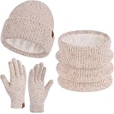 Womens Winter Hats and Gloves Scarf Sets, Fleece Warm Knit Beanie Neck Warmer Skull Caps Touchscreen Gloves for Women Gifts