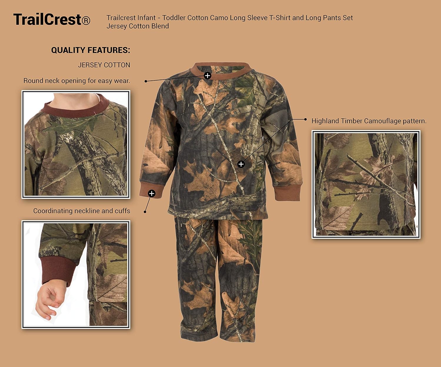 TrailCrest Infant - Toddler Cotton Camo Long Sleeve T-Shirt and Long Pants Set: Clothing