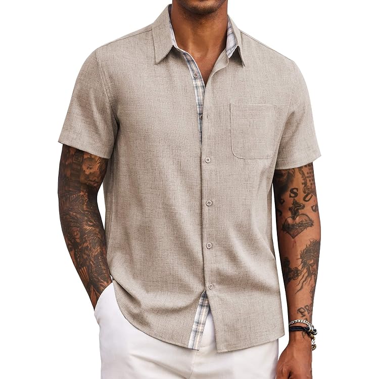 Chemise Homme Été Manches Courtes COOFANDY - Chemise Lin Légère Décontractée Infroissable, Style Plage Et Casual Uni