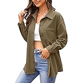 Jouica Womens 2024 Fashion Corduroy Button Down Shirts Boyfriend Long Sleeve Oversized Blouses Tops