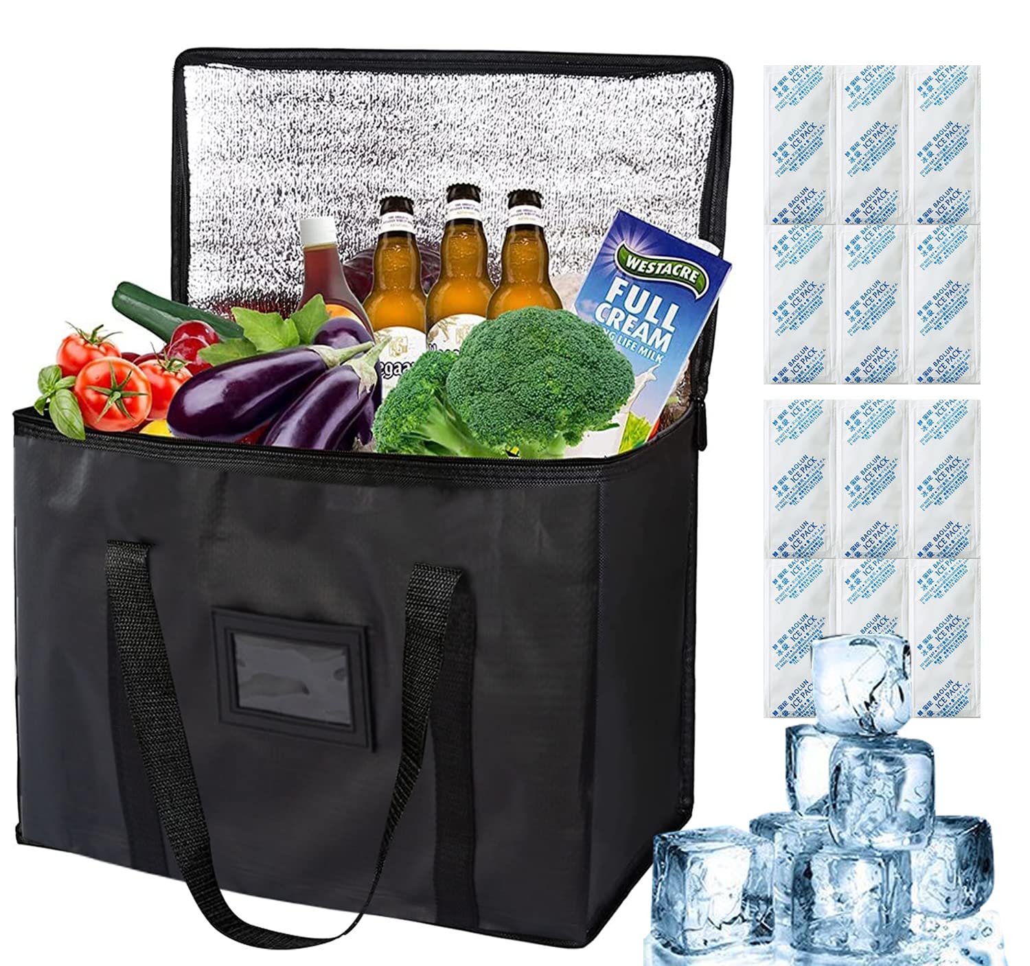 20L Cool Bag,Large Insulated Cooler Bags with 12pcs Ice bag,Easy to Carry Capacity Lunch Bag Picnic Bag for Camping Beach Family Activitives