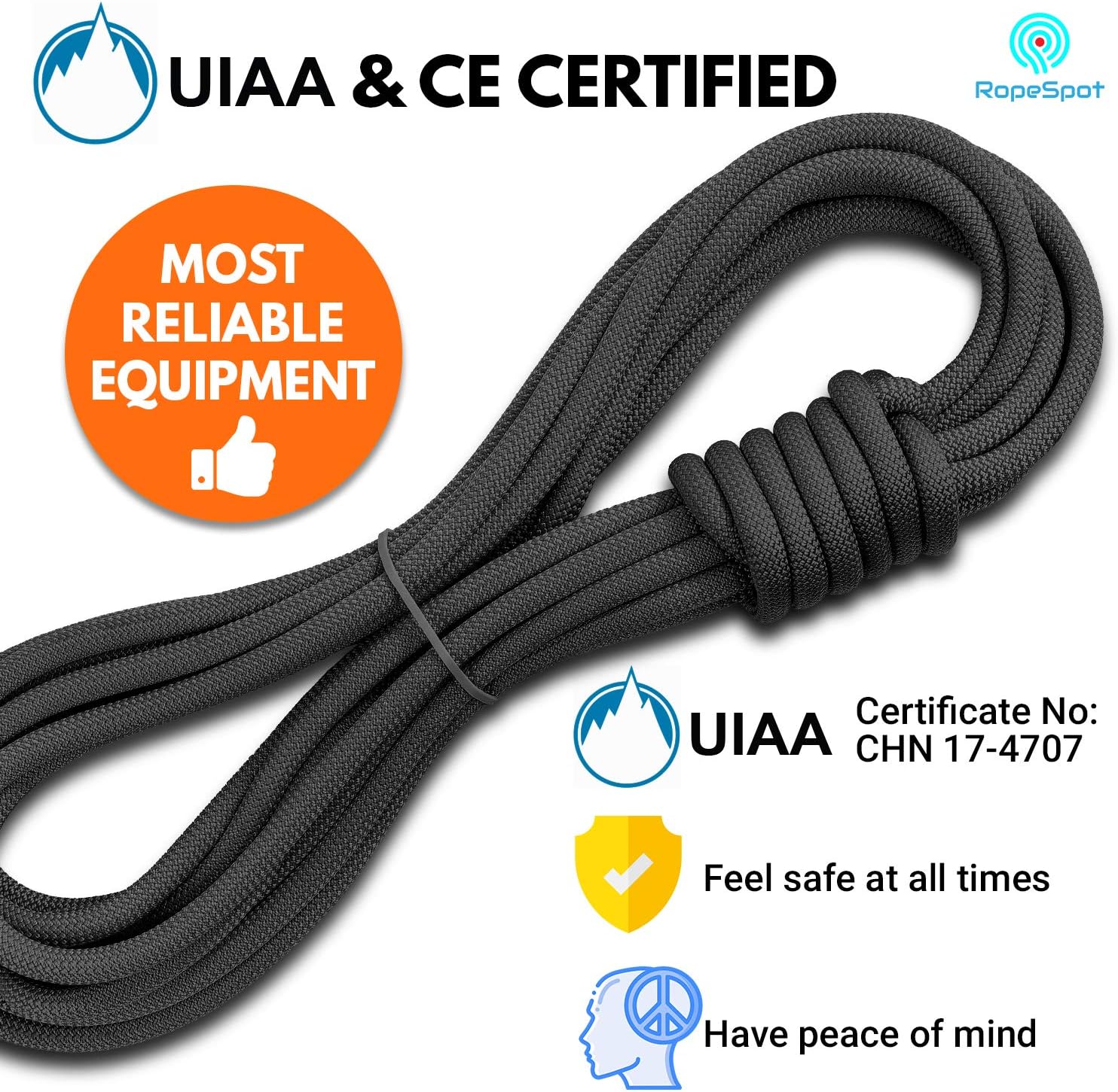 Powerful Static Rock Climbing Rope (Black, 96) : Sports & Outdoors