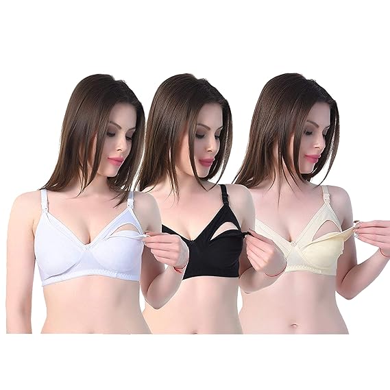 Non-Wired Full Coverage Feeding/Nursing/Maternity Cotton Bra - Multicolour, Pack of 3