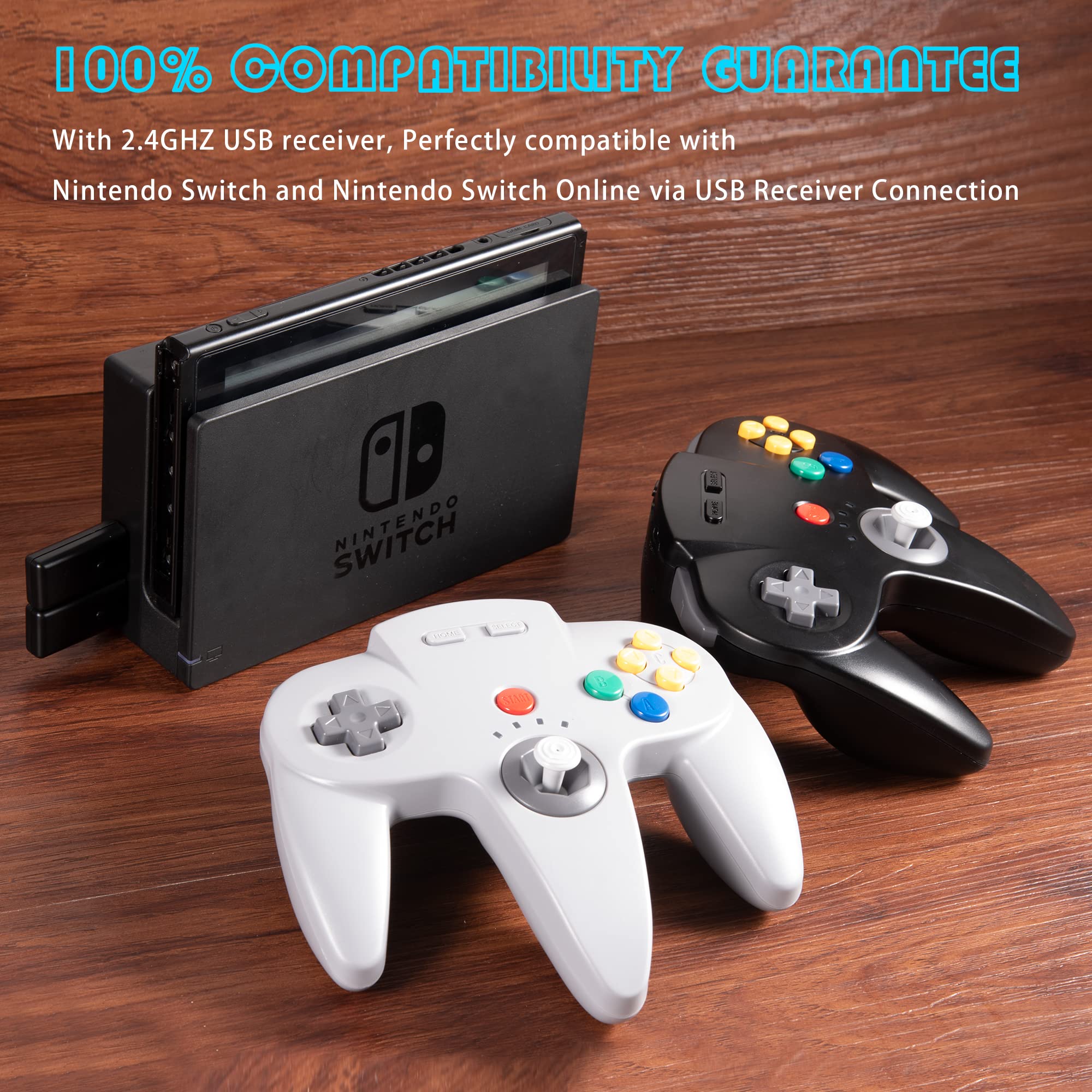 2.4 GHz Wireless N64 Switch Online Controller, USB Receiver & N64 Receiver, Compatible with Windows PC Laptop iOS Mac Raspberry Pi, N64 / Switch Online/NSO - (Rechargeable) (Plug and Play) Gray