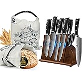 17 Pieces Kitchen Knife Set with Block+Reusable Bread Bags for Homemade Bread