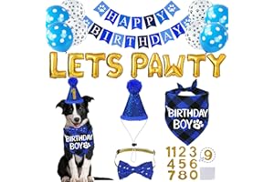 STMK Dog Birthday Party Supplies, Multi Sizes Dog Birthday Bandana Boy Dog Birthday Hat with Numbers Bow Tie Birthday Banner 