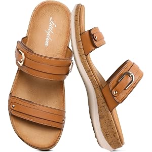 Littleplum Women's Flat Sandals Arch Support Comfortable Slide Sandals Open Toe Orthotic Walking Sandals