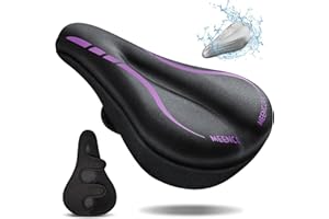 MEENCOOL Bike Seat Cushion - Gel Padded Bike Seat Cover for Men & Women Comfort, Adjustable Velcro Secure Bicycle Seat Cushion Compatible with Peloton, Indoor & Outdoor Bicycle Seat