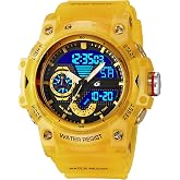 Sport Watches for Men Colorful Outdoor Transparent White Watch with Analog Digital Dual Time Day Date Display LED Alarm Stopwatch Military Tactical Rugged Wristwatch