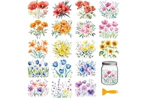 GLOBLELAND 18 Sheets Artistic Flowers and Plants Transfer Stickers 3.9x3.6inch Florals Decals Stickers Tulips Rub on Transfer