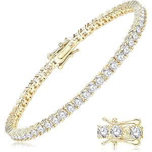 AOKSUNS Moissanite Tennis Bracelet 14K Gold Plated D Color VVS1 Round Cut Imitation Diamond Bracelet Gifts for Wife/Mom Doubl