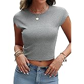 BESTPOEM Ribbed Cap Sleeve Crop Tops for Women Tight Fitted Cropped T Shirts 2025 Summer Trendy Short Sleeve Tee