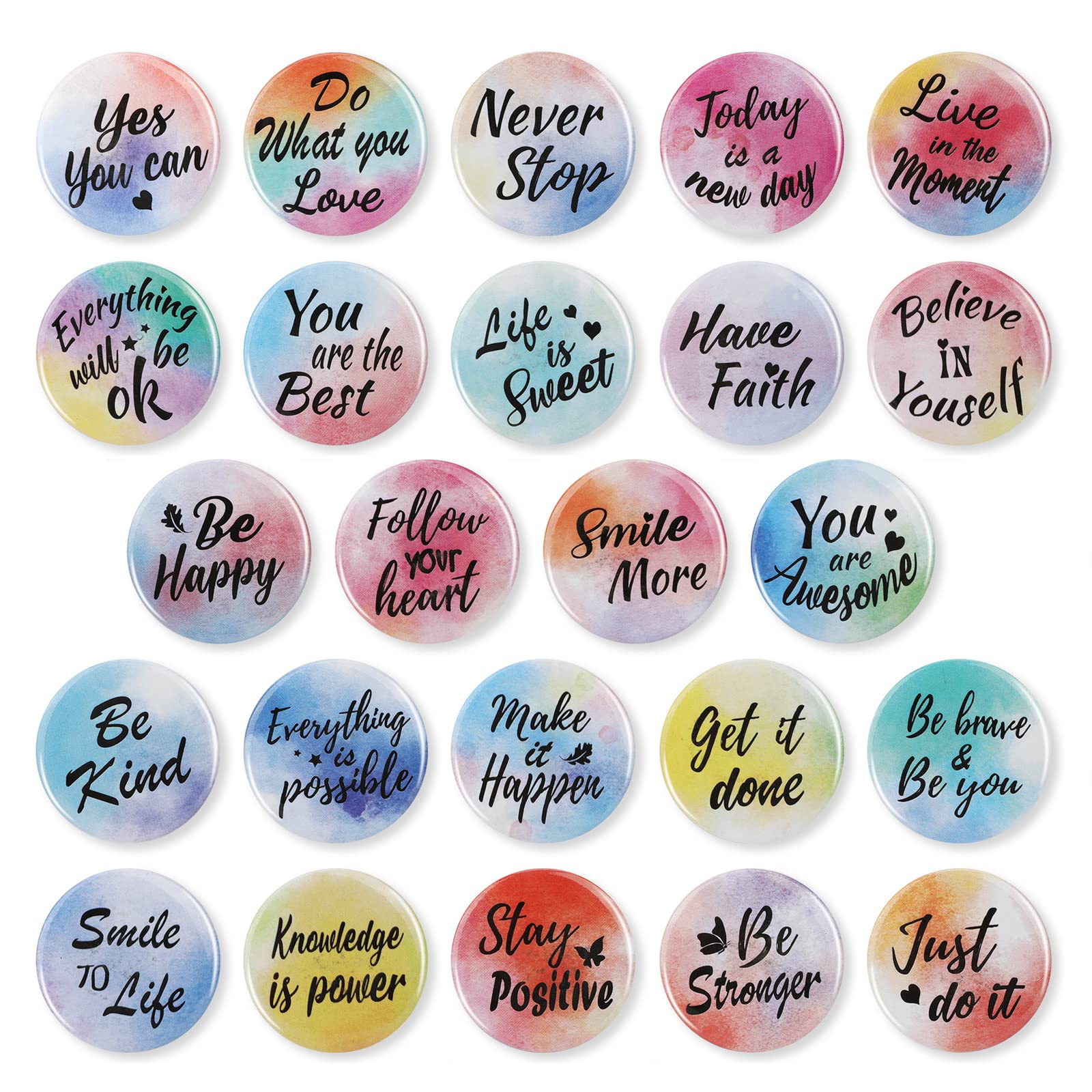 OOTSR 24PCS Inspirational Fridge Magnets, Round Watercolor Motivational Refrigerator Magnets with Encouragement Quote Words for Whiteboard Locker Decor
