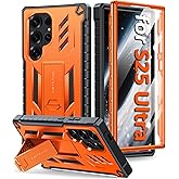 FNTCASE for Samsung Galaxy S25-Ultra Case: with [Built-in Screen Protector & Kickstand] [Military-Grade Drop Protection] Heavy Duty Protective Full Body Shockproof Rugged Sturdy TPU Phone Cover Orange