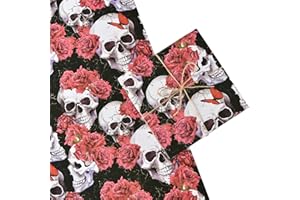 Titiweet Gothic Wrapping Paper Halloween - Skull and Flowers Design, 6 Sheets Gift Wrapping Paper for Halloween Christmas Hol