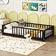 Twin Size Kids Montessori Floor Bed,Twin Floor Bed Frame with Slats,Solid Wood Twin Bed Frame for Girls Boys,Espresso