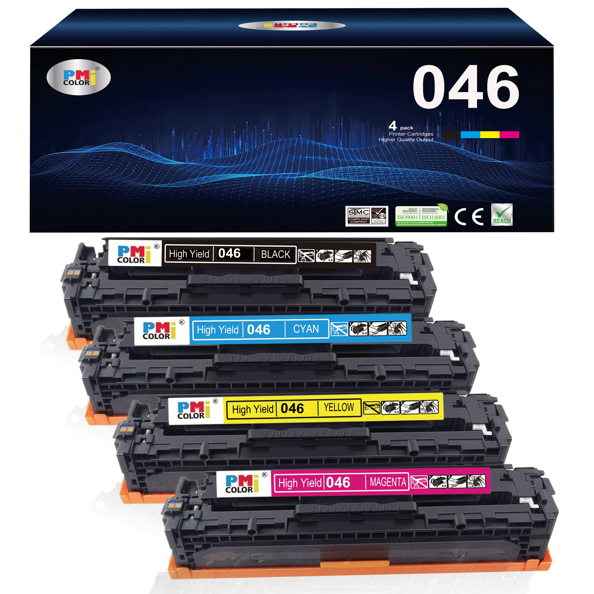 Photo 1 of 046 Black,Cyan,Magenta,Yellow Toner Cartridges Set Replacement for Canon 046 CRG-046 Toner Fit for with Color ImageCLASS MF733Cdw,LBP654Cdw, MF731Cdw, MF735Cdw Laser Printer
