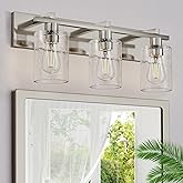 Espird Bathroom Vanity Light, 3 Light Brushed Nickel Bathroom Light Fixture with Thickened Seeded Glass Shade, 24 inch Modern