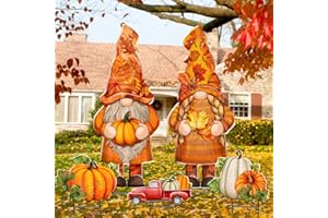 Quzzil 5 Pcs Fall Thanksgiving Metal Gnomes Yard Signs with Stakes 30 Inch Large Fall Gnome Outdoor Decorations Harvest Pumpkin Stake Waterproof Gnome Signs for Outdoor Porch Lawn(Vintage)