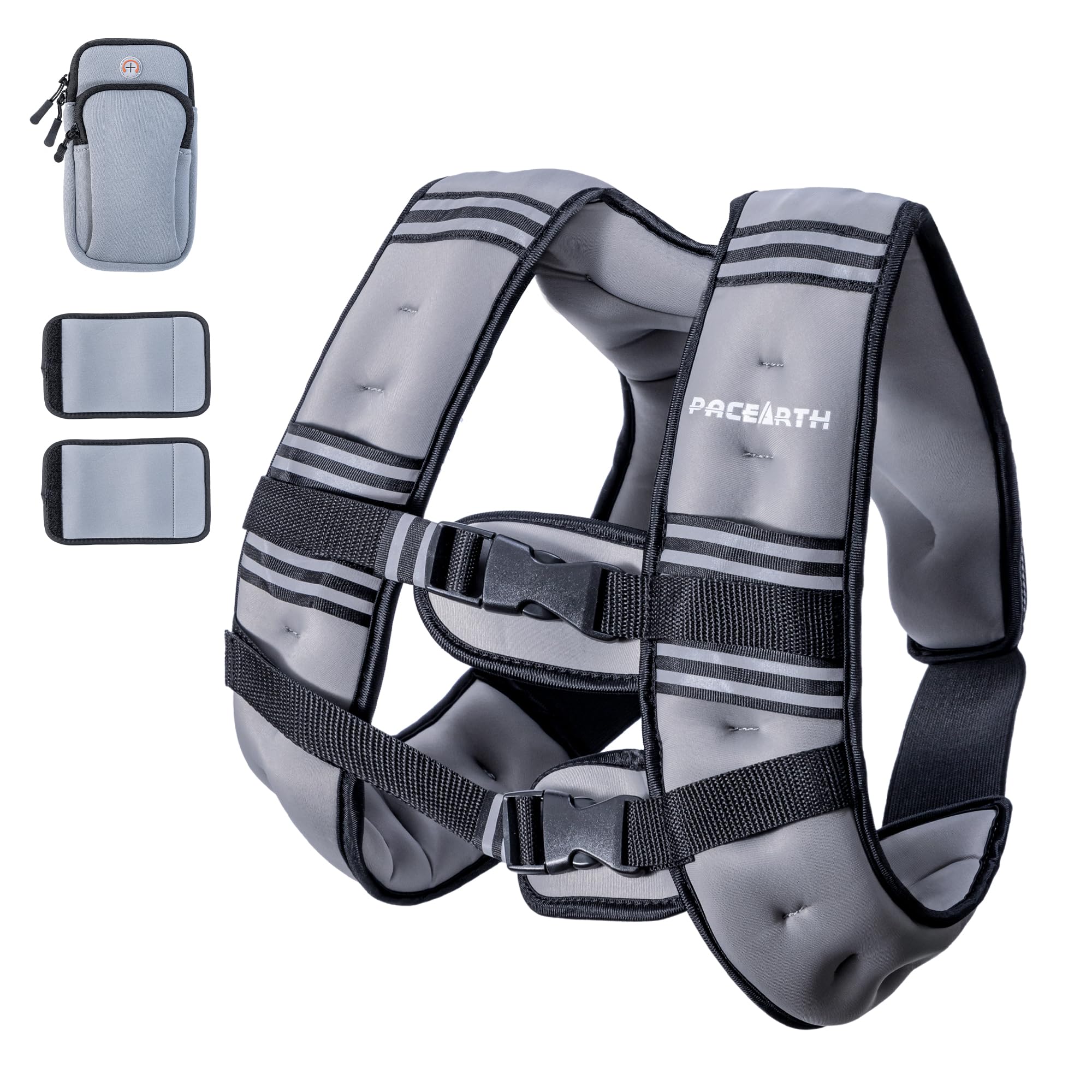 PACEARTH Weighted Vest,4lb/6lb/10lb/12lb/16lb/20lb/25lb/30lb Weight Vest with Reflective Stripe, Body Weight Vests Adjustable for Men, Women Workout, Strength Training, Running, Walking, Jogging Image PACEARTH Weighted Vest,4lb/6lb/10lb/12lb/16lb/20lb/25lb/30lb Weight Vest with Reflective Stripe, Body Weight Vests Adjustable for Men, Women Workout, Strength Training, Running, Walking, Jogging Image