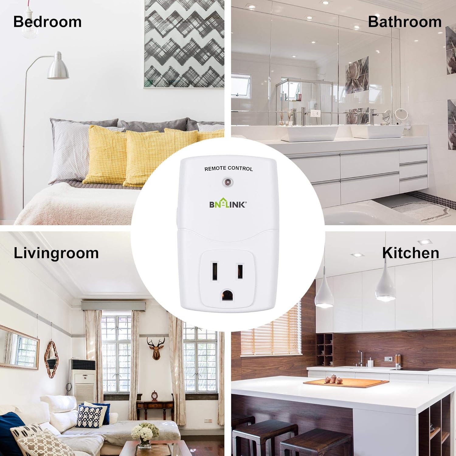 BN-LINK Mini Wireless Remote Control Outlet Switch Power Plug In for Household Appliances, Wireless Remote Light Switch, LED Light Bulbs, White (1 Remote + 3 Outlet) 1200W/10A - - 