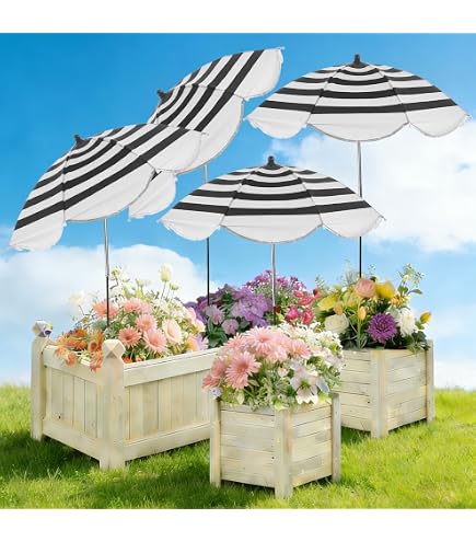 Shinylin Plant Umbrella, Straight Edge, Black and White Striped 2, 1 Pack