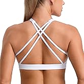 CRZ YOGA Butterbreeze Square Neck Sports Bras for Women - Strappy Thin Straps Workout Traning Padded Gym Halter Cami Top