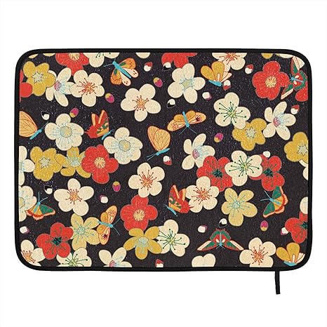 Amazon Co Jp 水切りマット キッチン 花柄 復古 和風 食器乾燥マット 丸めて収納 食器 速乾 水切り 吸収性 乾き 洗える 吊り下げ可能 46 40cm ホーム キッチン