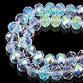 DIQIO 10mm Faceted Crystal Beads for Jewelry Making - Iridescent Rondelle Beads for Bracelets(60-65pcs, IM Crystal AB)