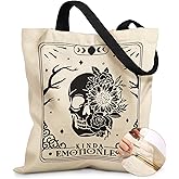 Miss Adola Canvas Tote Bag for Women – Aesthetic Canvas Bag with Zipper Cute Stylish Reusable Shoulder Totes for Shopping Work Daily Vacation, Skull Flower
