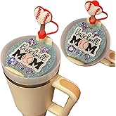 Cute Sports Baseball Mom Charm For Stanley Cup Accessories 40/30 Oz Tumbler With Silicone Straw Cover Cap and Lid Plate For Women (Blue-White, 40 Oz)