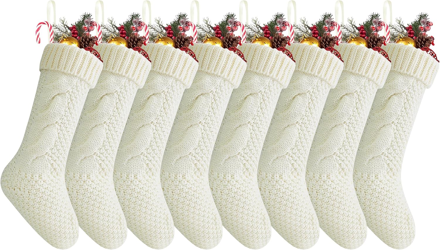 Stockings & Holders - Fesciory Christmas Stockings 8 Pack, 18 Inches Large Size Twist Knitted Stockings Gifts for Xmas Family Holiday Party Decorations, Ivory White